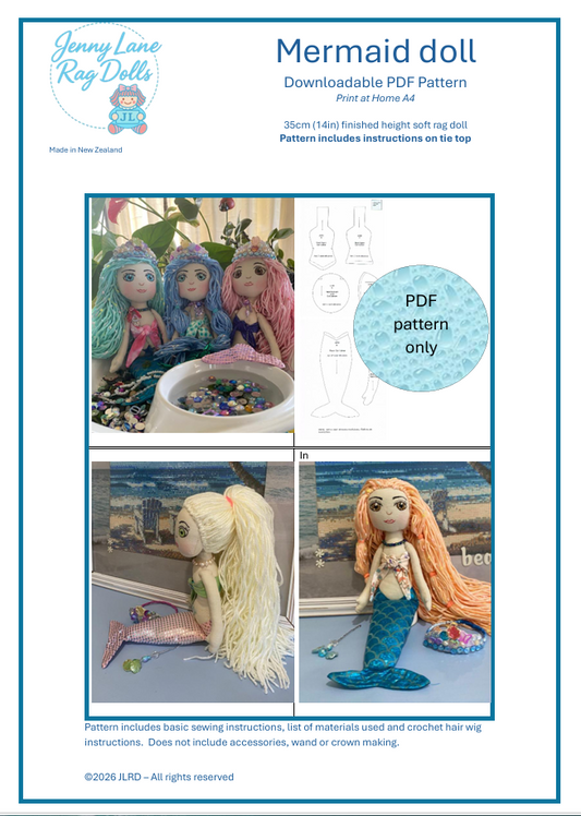 Mermaid doll pattern - Ariel - 35cm (14 inches)