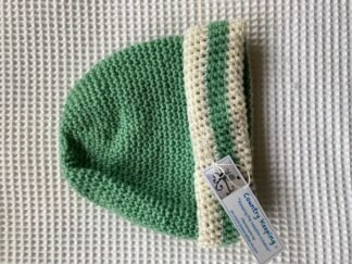 Beanie - green with cream trim