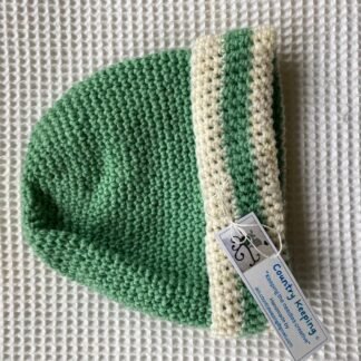Beanie - green with cream trim